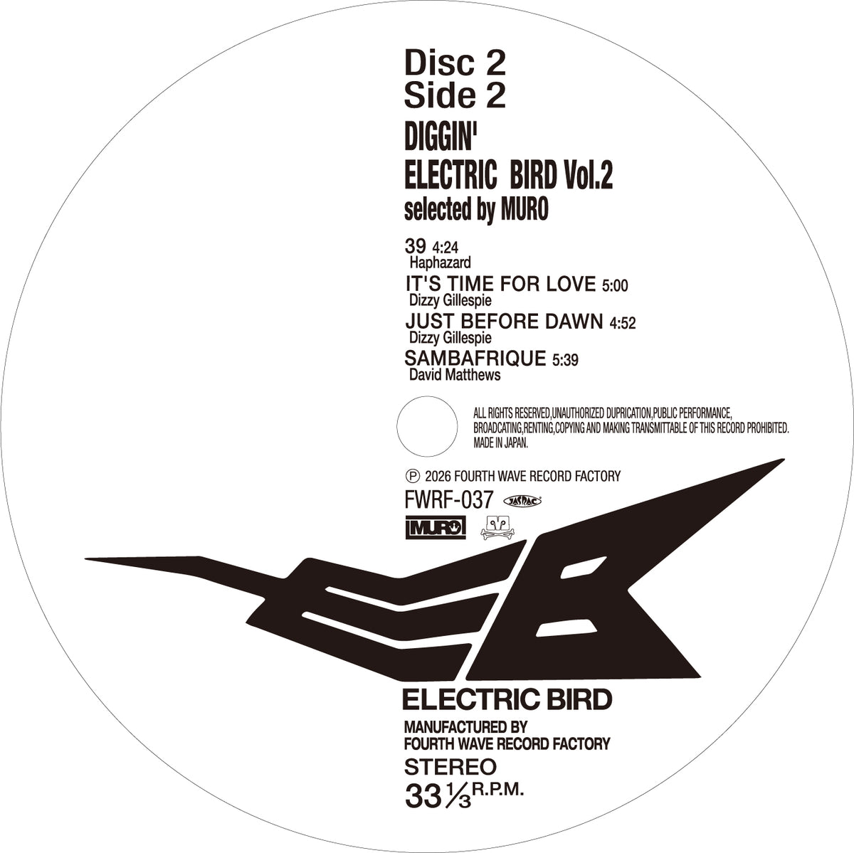 11/20 Release【FWRF-036.37 】DIGGIN' ELECTRIC BIRD Selected by MURO Vol.2
